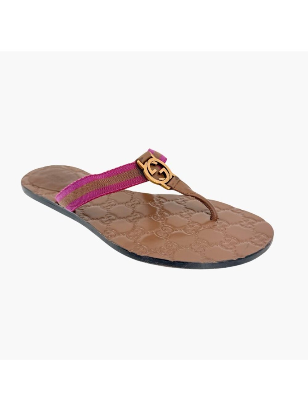 Gucci GG Web Stripe Thong Sandals Flat Brown Purple Size 38.5 US 8.5 Women’s - Picture 9 of 15
